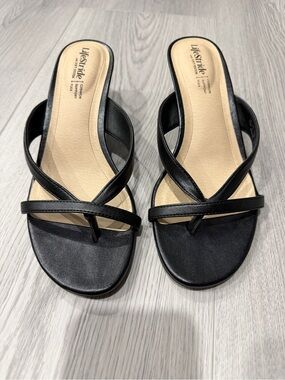 Life Stride Black Crisscross Slide Sandals